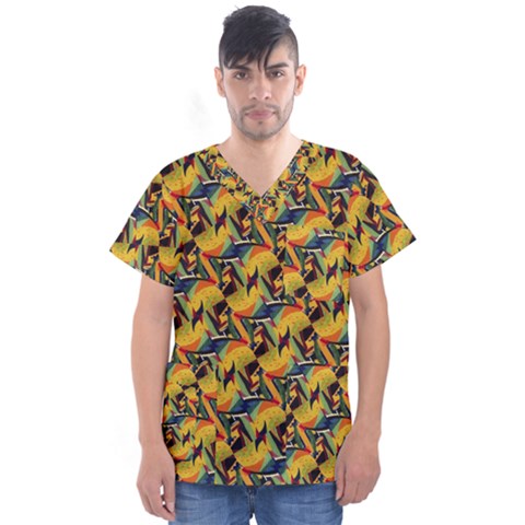 Illustration Geometric Pattern Colorful Pattern Men s V-neck Scrub Top by danenraven