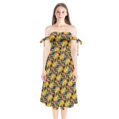 Illustration Geometric Pattern Colorful Pattern Shoulder Tie Bardot Midi Dress by danenraven