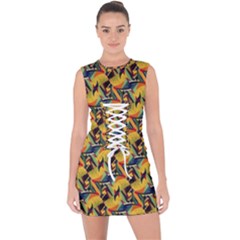 Illustration Geometric Pattern Colorful Pattern Lace Up Front Bodycon Dress