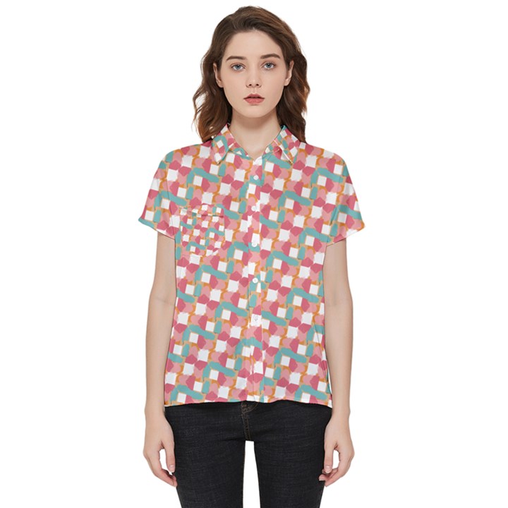 Patchwork Pastel Pattern Art Short Sleeve Pocket Shirt