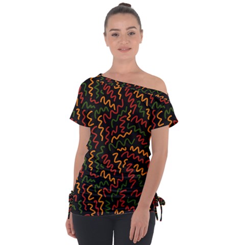 African Abstract  Off Shoulder Tie-up Tee by ConteMonfrey