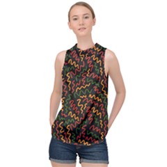 African Abstract  High Neck Satin Top by ConteMonfrey