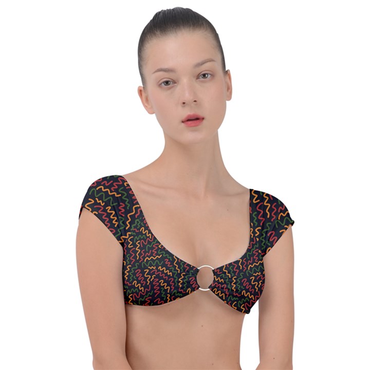 African Abstract  Cap Sleeve Ring Bikini Top