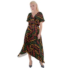 African Abstract  Cross Front Sharkbite Hem Maxi Dress by ConteMonfrey