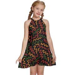 African Abstract  Kids  Halter Collar Waist Tie Chiffon Dress by ConteMonfrey