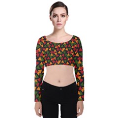 African Triangles  Velvet Long Sleeve Crop Top by ConteMonfrey