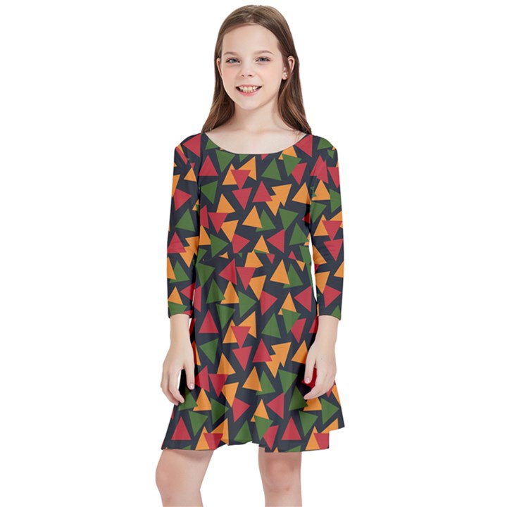 African Triangles  Kids  Quarter Sleeve Skater Dress