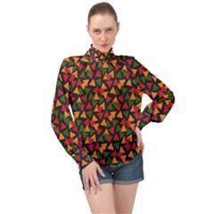 African Triangles  High Neck Long Sleeve Chiffon Top