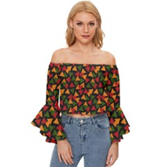 African Triangles  Off Shoulder Flutter Bell Sleeve Top