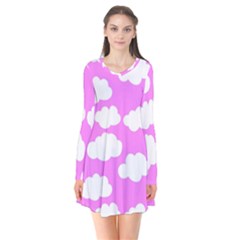 Purple Clouds  Long Sleeve V-neck Flare Dress