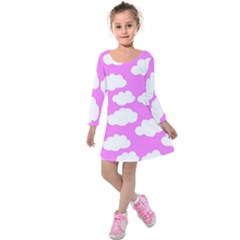 Purple Clouds  Kids  Long Sleeve Velvet Dress