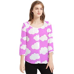 Purple Clouds  Chiffon Quarter Sleeve Blouse