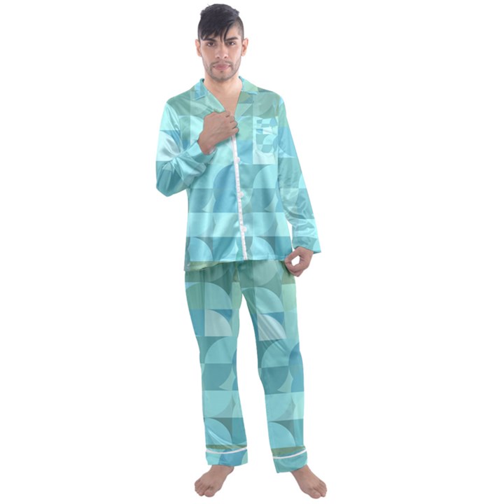 Geometric Ocean  Men s Long Sleeve Satin Pajamas Set