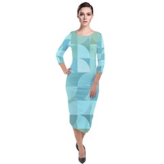 Geometric Ocean  Quarter Sleeve Midi Velour Bodycon Dress by ConteMonfrey