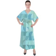 Geometric Ocean  V-neck Boho Style Maxi Dress by ConteMonfrey