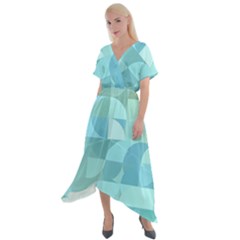 Geometric Ocean  Cross Front Sharkbite Hem Maxi Dress by ConteMonfrey