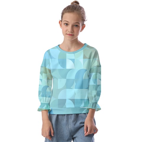 Geometric Ocean  Kids  Cuff Sleeve Top by ConteMonfrey