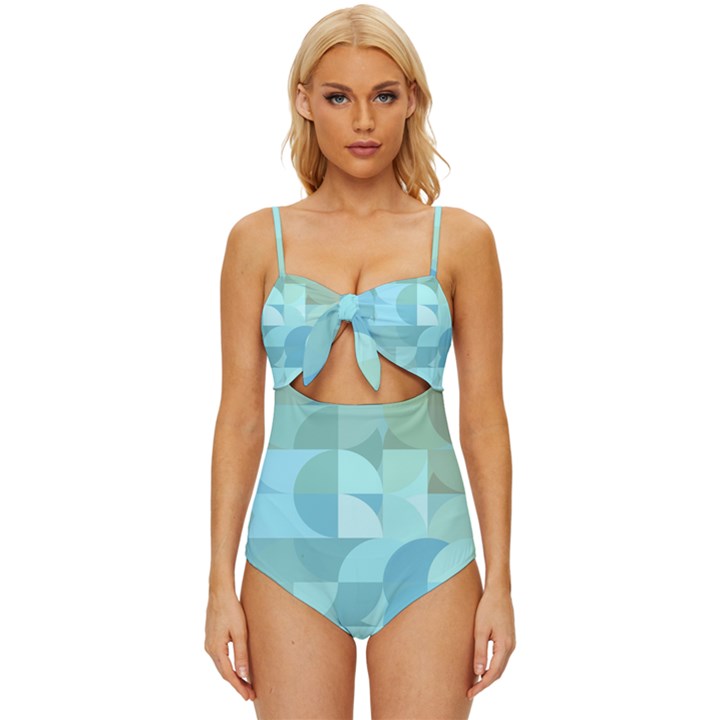 Geometric Ocean  Knot Front One-Piece Swimsuit