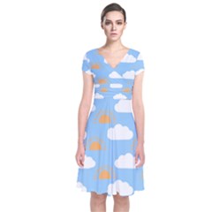 Sun And Clouds   Short Sleeve Front Wrap Dress by ConteMonfrey