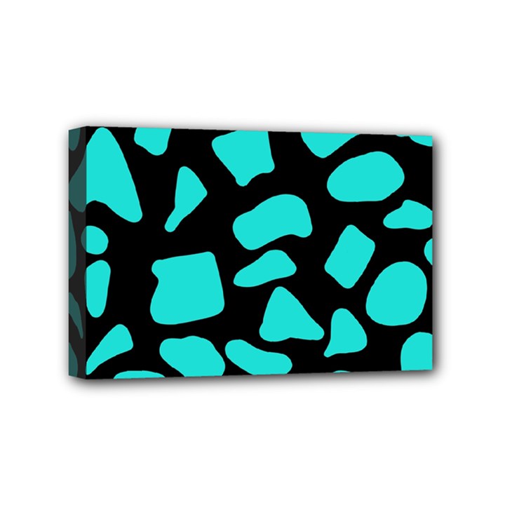 Neon cow dots blue turquoise and black Mini Canvas 6  x 4  (Stretched)