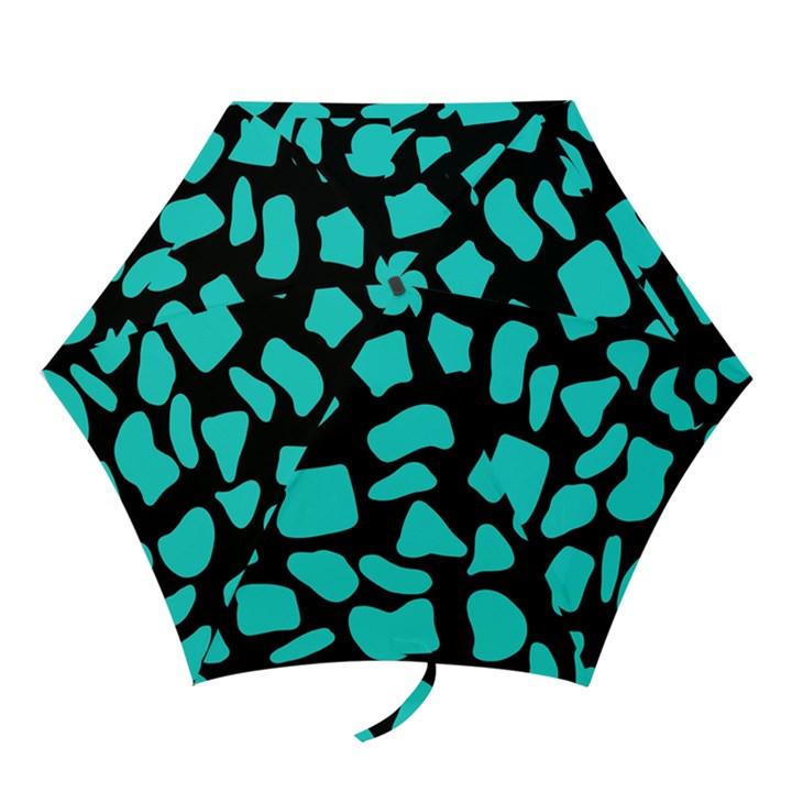 Neon cow dots blue turquoise and black Mini Folding Umbrellas