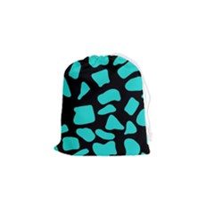 Neon Cow Dots Blue Turquoise And Black Drawstring Pouch (small) by ConteMonfrey