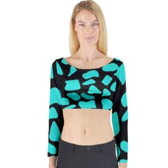 Neon Cow Dots Blue Turquoise And Black Long Sleeve Crop Top by ConteMonfrey