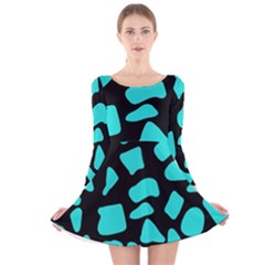 Neon Cow Dots Blue Turquoise And Black Long Sleeve Velvet Skater Dress by ConteMonfrey