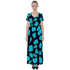 Neon Cow Dots Blue Turquoise And Black High Waist Short Sleeve Maxi Dress by ConteMonfrey