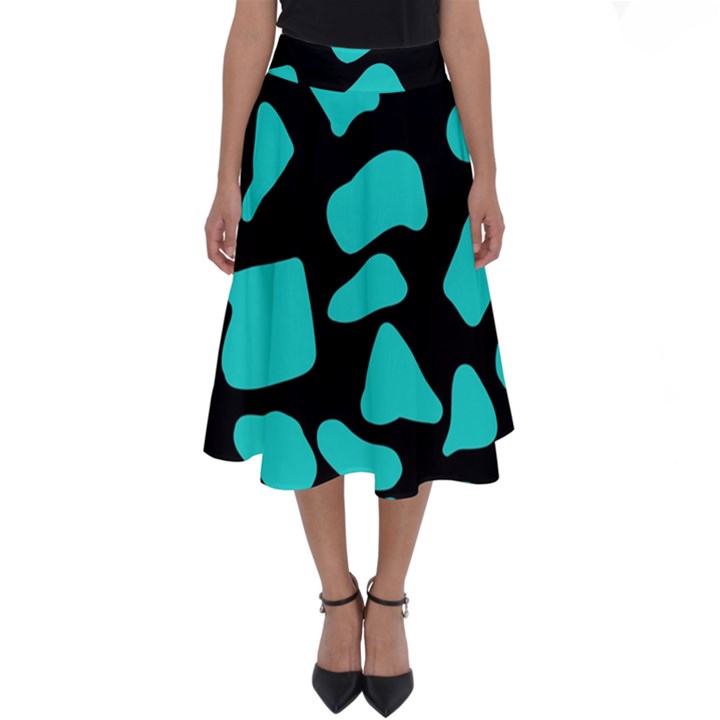 Neon cow dots blue turquoise and black Perfect Length Midi Skirt