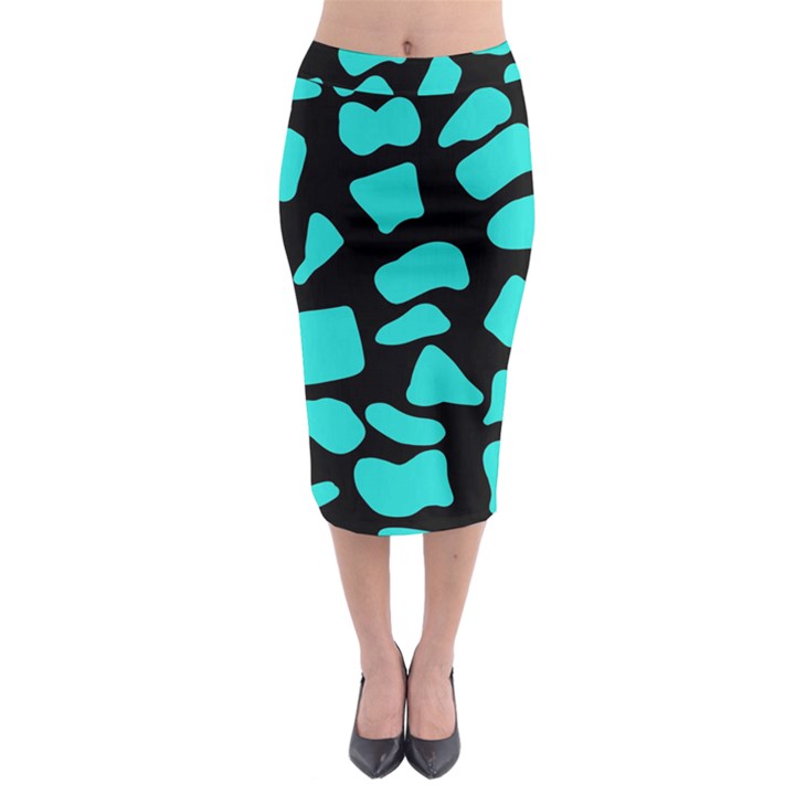 Neon cow dots blue turquoise and black Midi Pencil Skirt