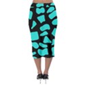 Neon cow dots blue turquoise and black Midi Pencil Skirt View2