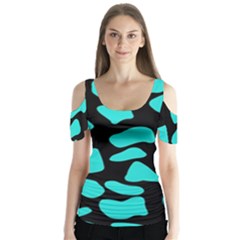 Neon Cow Dots Blue Turquoise And Black Butterfly Sleeve Cutout Tee 