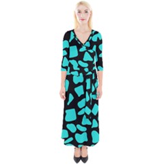 Neon Cow Dots Blue Turquoise And Black Quarter Sleeve Wrap Maxi Dress by ConteMonfrey