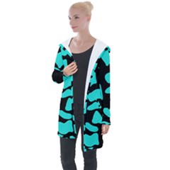 Neon Cow Dots Blue Turquoise And Black Longline Hooded Cardigan by ConteMonfrey