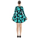 Neon cow dots blue turquoise and black Long Sleeve Velvet V-neck Dress View2