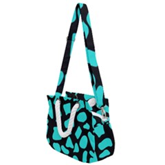 Neon Cow Dots Blue Turquoise And Black Rope Handles Shoulder Strap Bag by ConteMonfrey