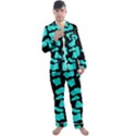 Neon cow dots blue turquoise and black Men s Long Sleeve Satin Pajamas Set View1