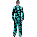 Neon cow dots blue turquoise and black Men s Long Sleeve Satin Pajamas Set View2