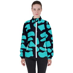 Neon Cow Dots Blue Turquoise And Black Women s High Neck Windbreaker by ConteMonfrey