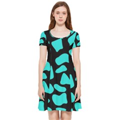 Neon Cow Dots Blue Turquoise And Black Inside Out Cap Sleeve Dress by ConteMonfrey