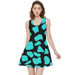 Neon Cow Dots Blue Turquoise And Black Inside Out Reversible Sleeveless Dress by ConteMonfrey