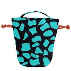 Neon Cow Dots Blue Turquoise And Black Drawstring Bucket Bag by ConteMonfrey