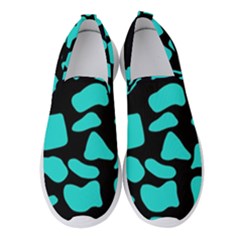 Neon Cow Dots Blue Turquoise And Black Women s Slip On Sneakers by ConteMonfrey