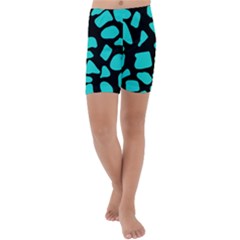 Neon Cow Dots Blue Turquoise And Black Kids  Lightweight Velour Capri Yoga Leggings by ConteMonfrey