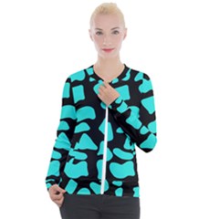 Neon Cow Dots Blue Turquoise And Black Casual Zip Up Jacket by ConteMonfrey