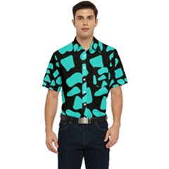 Neon Cow Dots Blue Turquoise And Black Men s Short Sleeve Pocket Shirt  by ConteMonfrey