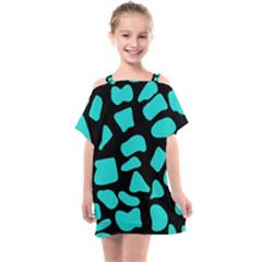 Neon Cow Dots Blue Turquoise And Black Kids  One Piece Chiffon Dress by ConteMonfrey