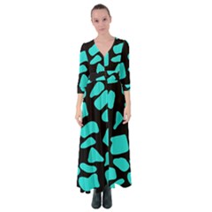 Neon Cow Dots Blue Turquoise And Black Button Up Maxi Dress by ConteMonfrey