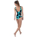 Neon cow dots blue turquoise and black Side Cut Out Swimsuit View2